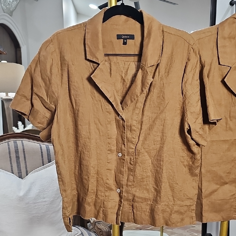2 For 1 Quince Linen Cropped Button-Front Top – Camel | Sizes M | NWT - Picture 4 of 8